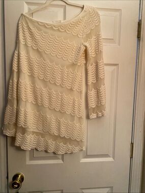 Style Rack Cream Scalloped Layered Long-Sleeve Dress